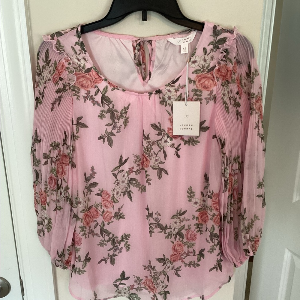 LC Lauren Conrad Blush Pink Floral Blouse
